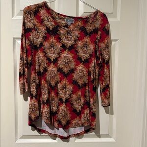 JM Collection Red and Black Floral Top